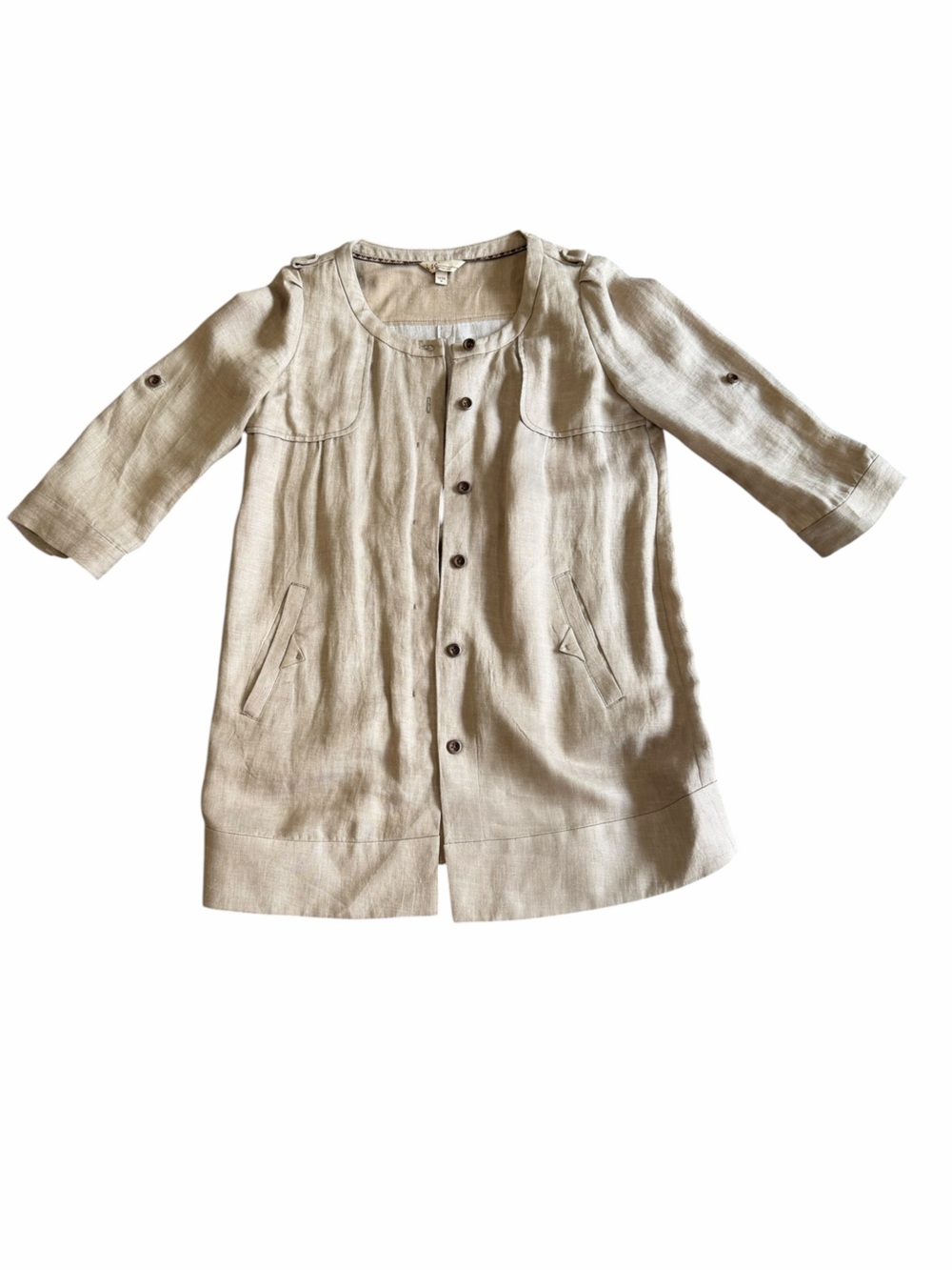 ise‎ Beige Linen Blend Longline Utility Jacket Topper – Medium